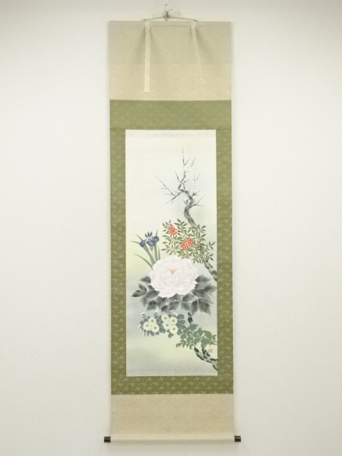 JAPANESE HANGING SCROLL / HAND PAINTED / FLOWER 